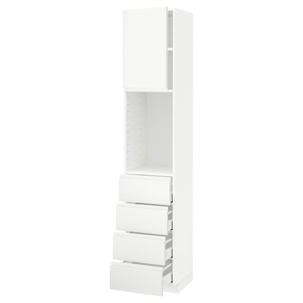 METOD / MAXIMERA High cabinet w shelves/4 drawers, white/Voxtorp matt white, 40x41x200 cm