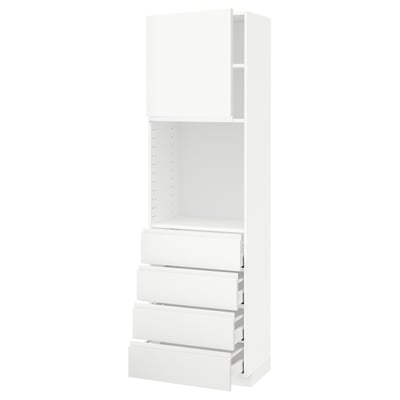 METOD / MAXIMERA High cabinet w shelves/4 drawers, white/Voxtorp matt white, 60x41x200 cm