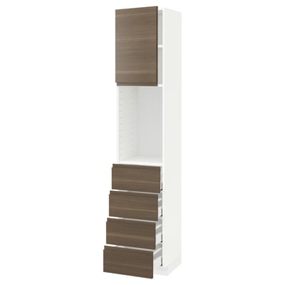 METOD / MAXIMERA High cabinet w shelves/4 drawers, white/Voxtorp walnut effect, 40x41x200 cm