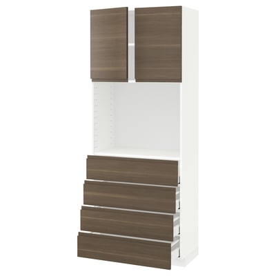 METOD / MAXIMERA High cabinet w shelves/4 drawers, white/Voxtorp walnut effect, 80x41x200 cm