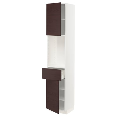 METOD / MAXIMERA High cabinet with 2 doors+1 drawer, white Askersund/dark brown ash effect, 40x41x200 cm