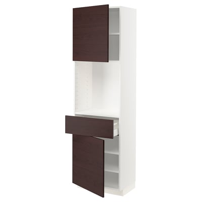 METOD / MAXIMERA High cabinet with 2 doors+1 drawer, white Askersund/dark brown ash effect, 60x41x200 cm