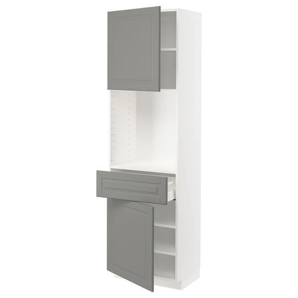 METOD / MAXIMERA High cabinet with 2 doors+1 drawer, white/Bodbyn grey, 60x41x200 cm