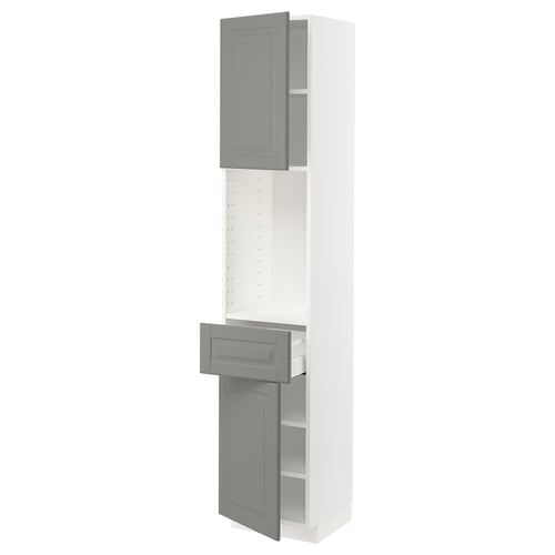 METOD soft grey kitchen unit, white & grey, tall with cupboard & drawer.