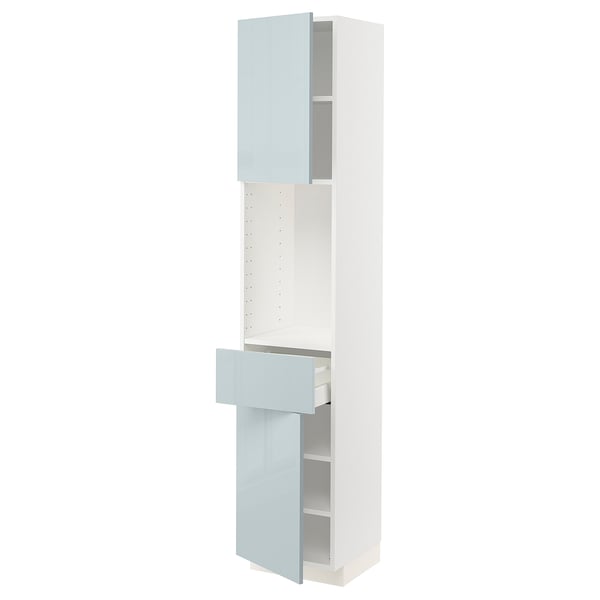 METOD / MAXIMERA High cabinet with 2 doors+1 drawer, white/Kallarp light grey-blue, 40x41x200 cm