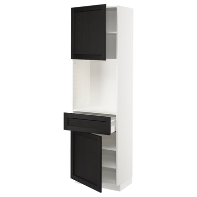 METOD / MAXIMERA High cabinet with 2 doors+1 drawer, white/Lerhyttan black stained, 60x41x200 cm
