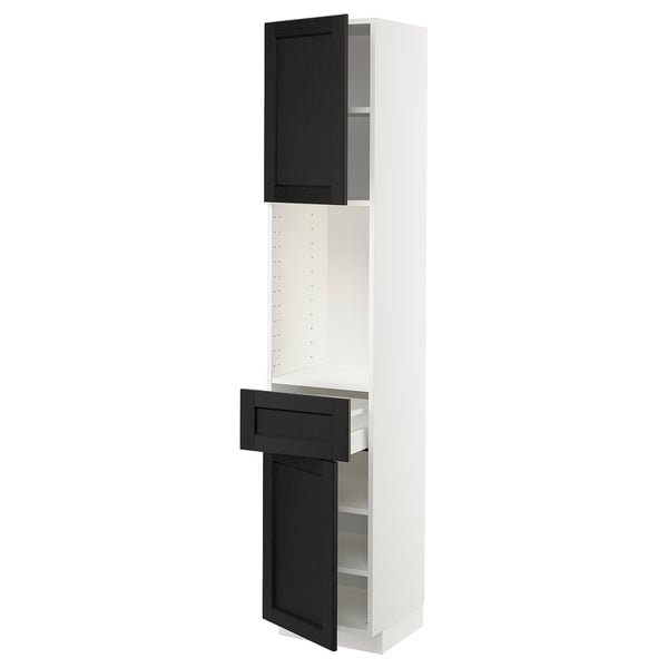 METOD / MAXIMERA High cabinet with 2 doors+1 drawer, white/Lerhyttan black stained, 40x41x200 cm