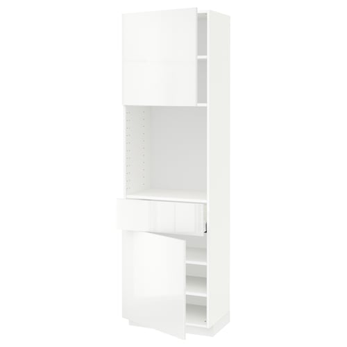 White METOD kitchen unit with glossy doors and adjustable shelves.