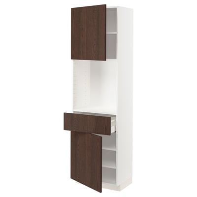 METOD / MAXIMERA High cabinet with 2 doors+1 drawer, white/Sinarp brown, 60x41x200 cm