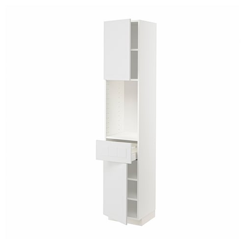 METOD white kitchen cabinet, tall with open top & drawer, smooth & modern design.