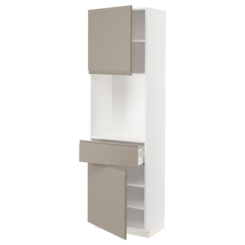 Ikea METOD kitchen unit in grey-beige with open sections and modern design.