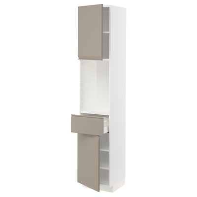 METOD / MAXIMERA High cabinet with 2 doors+1 drawer, white/Upplöv matt dark beige, 40x41x200 cm