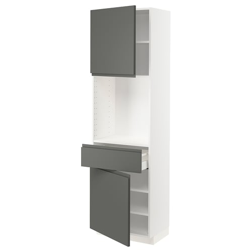 Ikea METOD kitchen unit, dark grey, tall & narrow, open shelves, modern design.