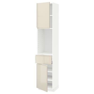 METOD / MAXIMERA High cabinet with 2 doors+1 drawer, white/Voxtorp high-gloss light beige, 40x41x200 cm