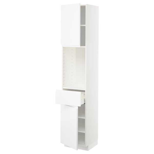 METOD / MAXIMERA High cabinet with 2 doors+1 drawer, white/Voxtorp high-gloss/white, 40x41x200 cm