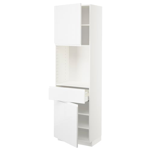 White, modern high cabinet with drawer, METOD system.