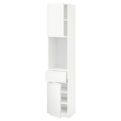 METOD / MAXIMERA High cabinet with 2 doors+1 drawer, white/Voxtorp matt white, 40x41x200 cm