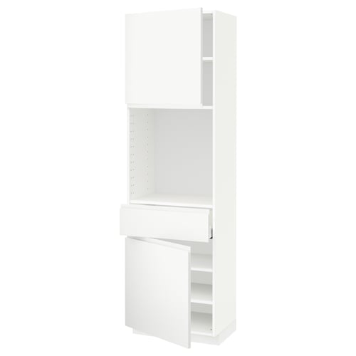White ikea METOD kitchen cabinet set with doors and adjustable shelves.