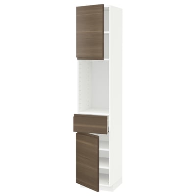 METOD / MAXIMERA High cabinet with 2 doors+1 drawer, white/Voxtorp walnut effect, 40x41x200 cm