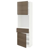 METOD / MAXIMERA High cabinet with 2 doors+1 drawer, white/Voxtorp walnut effect, 60x41x200 cm