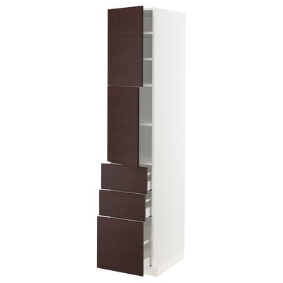 METOD / MAXIMERA High cabinet with 2 doors+3 drawers, white Askersund/dark brown ash effect, 40x60x200 cm