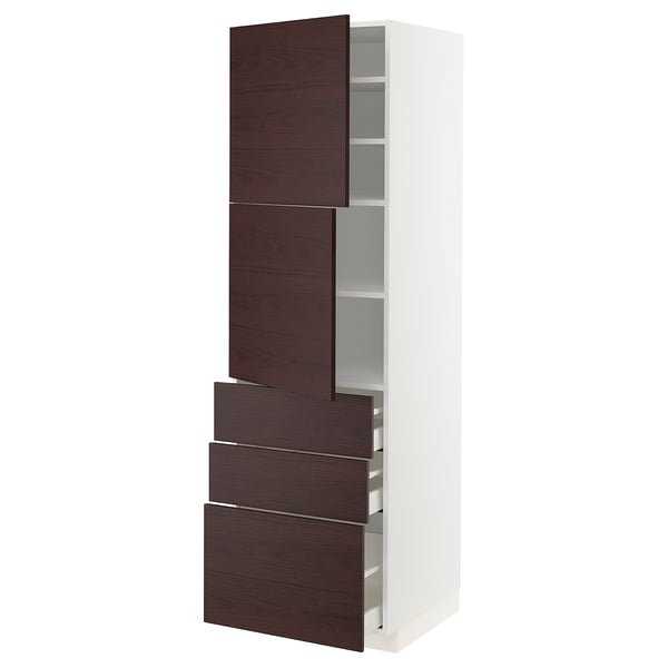 METOD / MAXIMERA High cabinet with 2 doors+3 drawers, white Askersund/dark brown ash effect, 60x60x200 cm