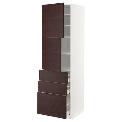 METOD / MAXIMERA High cabinet with 2 doors+3 drawers, white Askersund/dark brown ash effect, 60x60x200 cm
