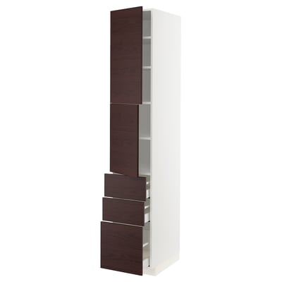 METOD / MAXIMERA High cabinet with 2 doors+3 drawers, white Askersund/dark brown ash effect, 40x60x220 cm