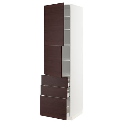 METOD / MAXIMERA High cabinet with 2 doors+3 drawers, white Askersund/dark brown ash effect, 60x60x220 cm