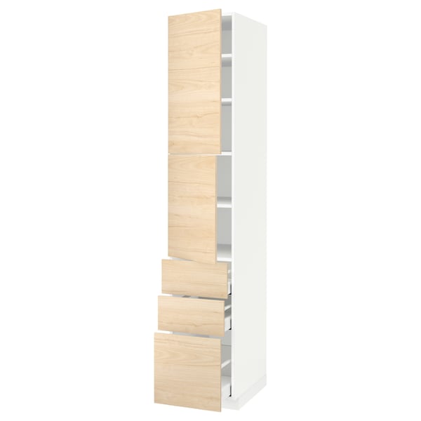 METOD / MAXIMERA High cabinet with 2 doors+3 drawers, white/Askersund light ash effect, 40x60x220 cm