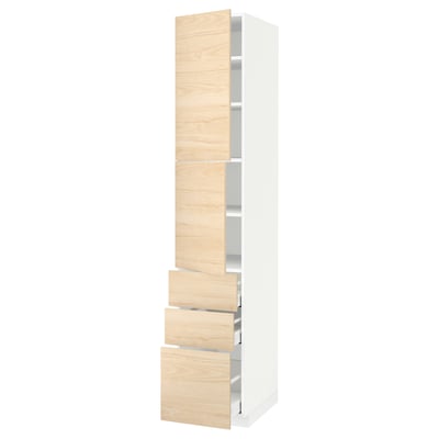 METOD / MAXIMERA High cabinet with 2 doors+3 drawers, white/Askersund light ash effect, 40x60x220 cm