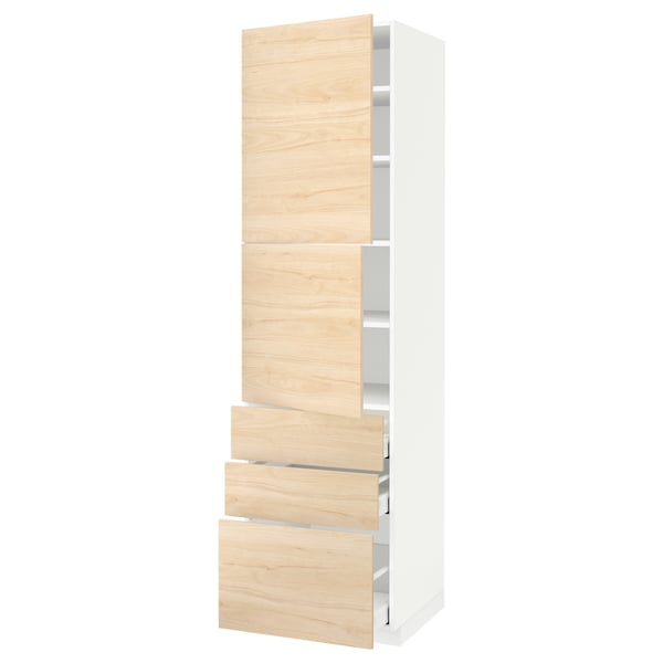 METOD / MAXIMERA High cabinet with 2 doors+3 drawers, white/Askersund light ash effect, 60x60x220 cm