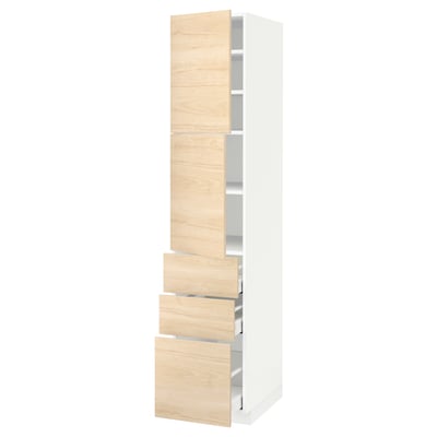 METOD / MAXIMERA High cabinet with 2 doors+3 drawers, white/Askersund light ash effect, 40x60x200 cm