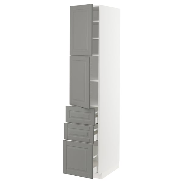 METOD / MAXIMERA High cabinet with 2 doors+3 drawers, white/Bodbyn grey, 40x60x200 cm