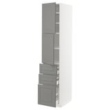 METOD / MAXIMERA High cabinet with 2 doors+3 drawers, white/Bodbyn grey, 40x60x200 cm