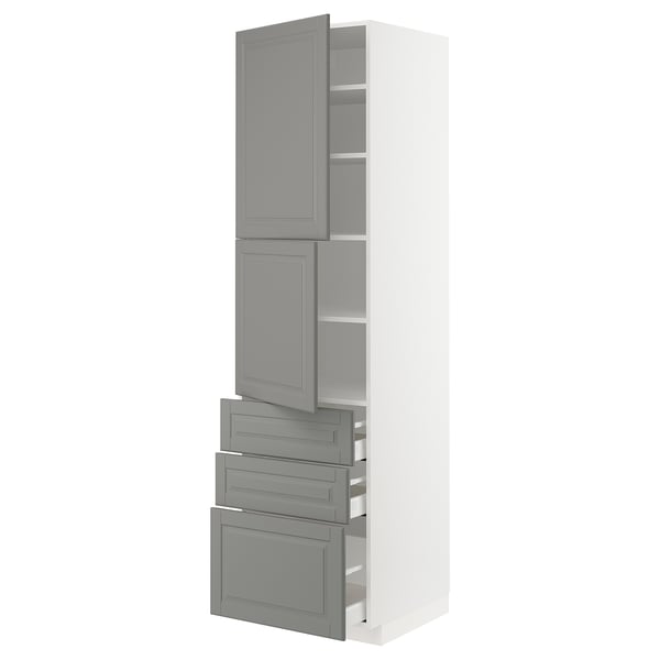 METOD / MAXIMERA High cabinet with 2 doors+3 drawers, white/Bodbyn grey, 60x60x220 cm