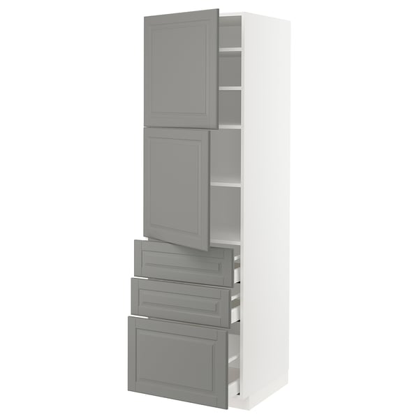 METOD / MAXIMERA High cabinet with 2 doors+3 drawers, white/Bodbyn grey, 60x60x200 cm