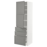 METOD / MAXIMERA High cabinet with 2 doors+3 drawers, white/Bodbyn grey, 60x60x200 cm