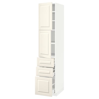 METOD / MAXIMERA High cabinet with 2 doors+3 drawers, white/Bodbyn off-white, 40x60x200 cm