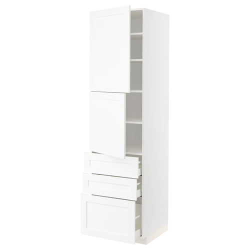 White METOD kitchen cabinet set with mixed doors and drawers, sleek and subtly textured.