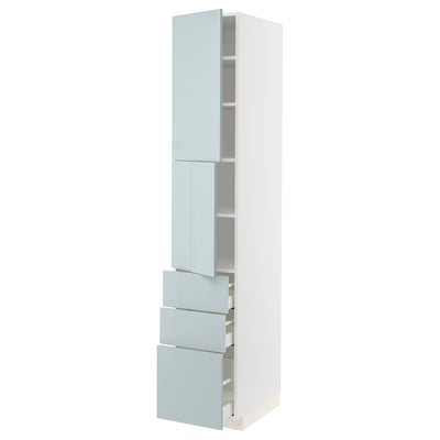 METOD / MAXIMERA High cabinet with 2 doors+3 drawers, white/Kallarp light grey-blue, 40x60x220 cm