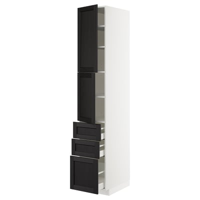 METOD / MAXIMERA High cabinet with 2 doors+3 drawers, white/Lerhyttan black stained, 40x60x220 cm