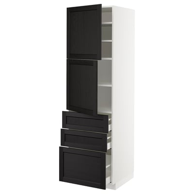 METOD / MAXIMERA High cabinet with 2 doors+3 drawers, white/Lerhyttan black stained, 60x60x200 cm