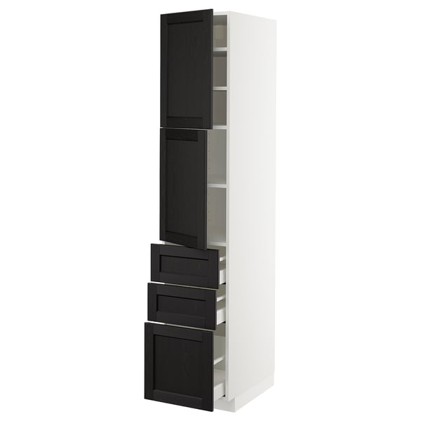 METOD / MAXIMERA High cabinet with 2 doors+3 drawers, white/Lerhyttan black stained, 40x60x200 cm