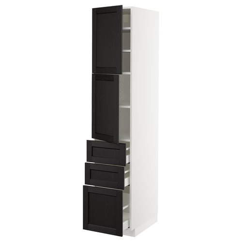 METOD kitchen unit, white & dark wood, shelves & drawers, traditional design.