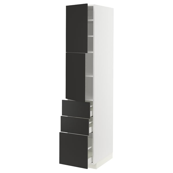 METOD / MAXIMERA High cabinet with 2 doors+3 drawers, white/Nickebo matt anthracite, 40x60x200 cm