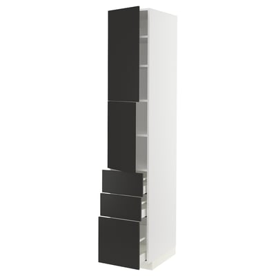 METOD / MAXIMERA High cabinet with 2 doors+3 drawers, white/Nickebo matt anthracite, 40x60x220 cm
