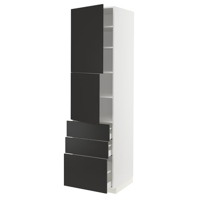 METOD / MAXIMERA High cabinet with 2 doors+3 drawers, white/Nickebo matt anthracite, 60x60x220 cm