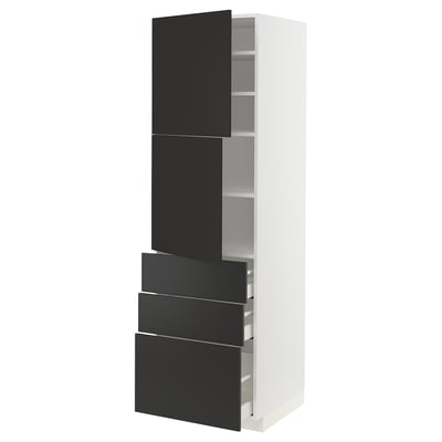 METOD / MAXIMERA High cabinet with 2 doors+3 drawers, white/Nickebo matt anthracite, 60x60x200 cm