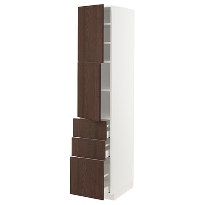 METOD / MAXIMERA High cabinet with 2 doors+3 drawers, white/Sinarp brown, 40x60x200 cm